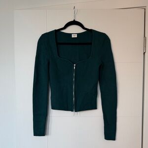 Teal Long Sleeve Zip-Up Cardigan